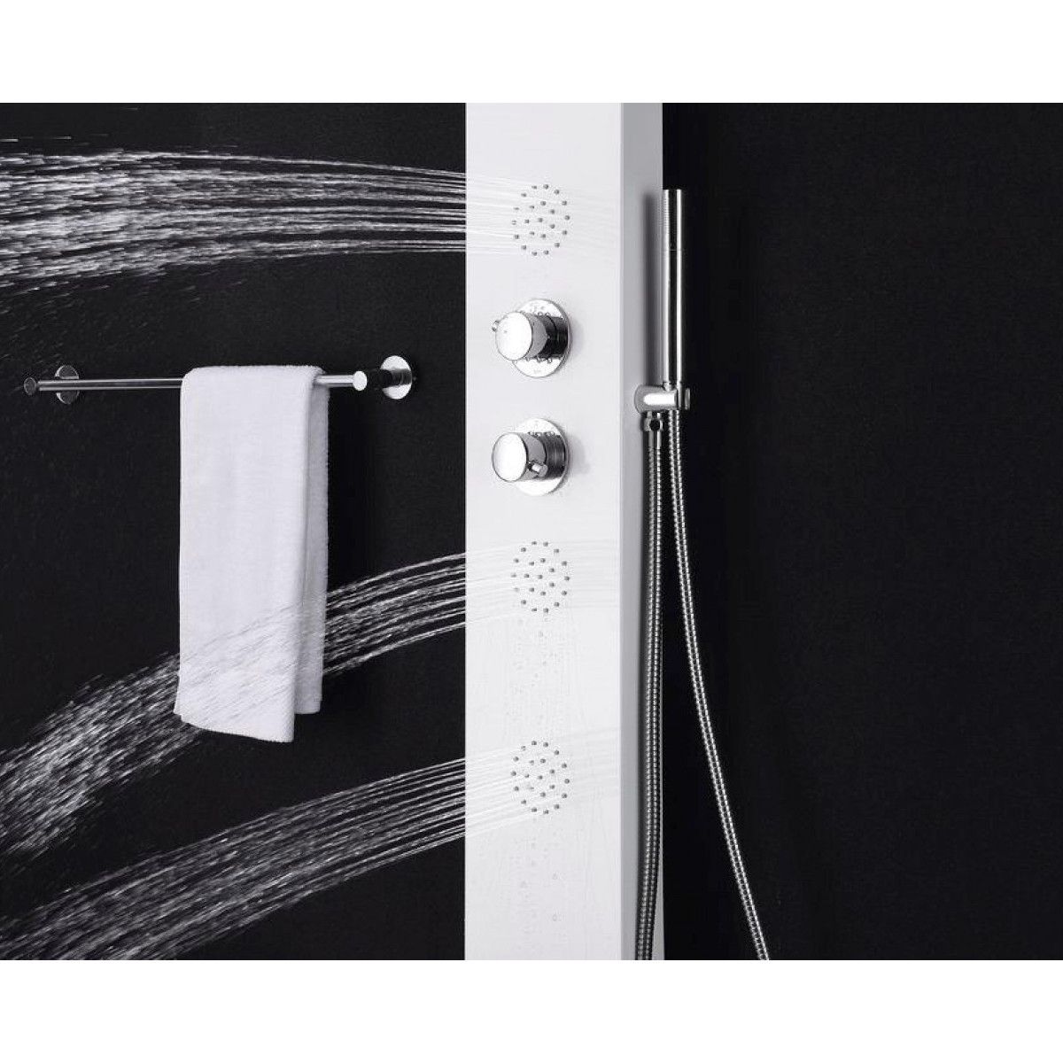 Duschpaneel EGO-Florent, Aluminium, 140 x 20 cm, mit Thermostat, weißes Finish, Hydromassage