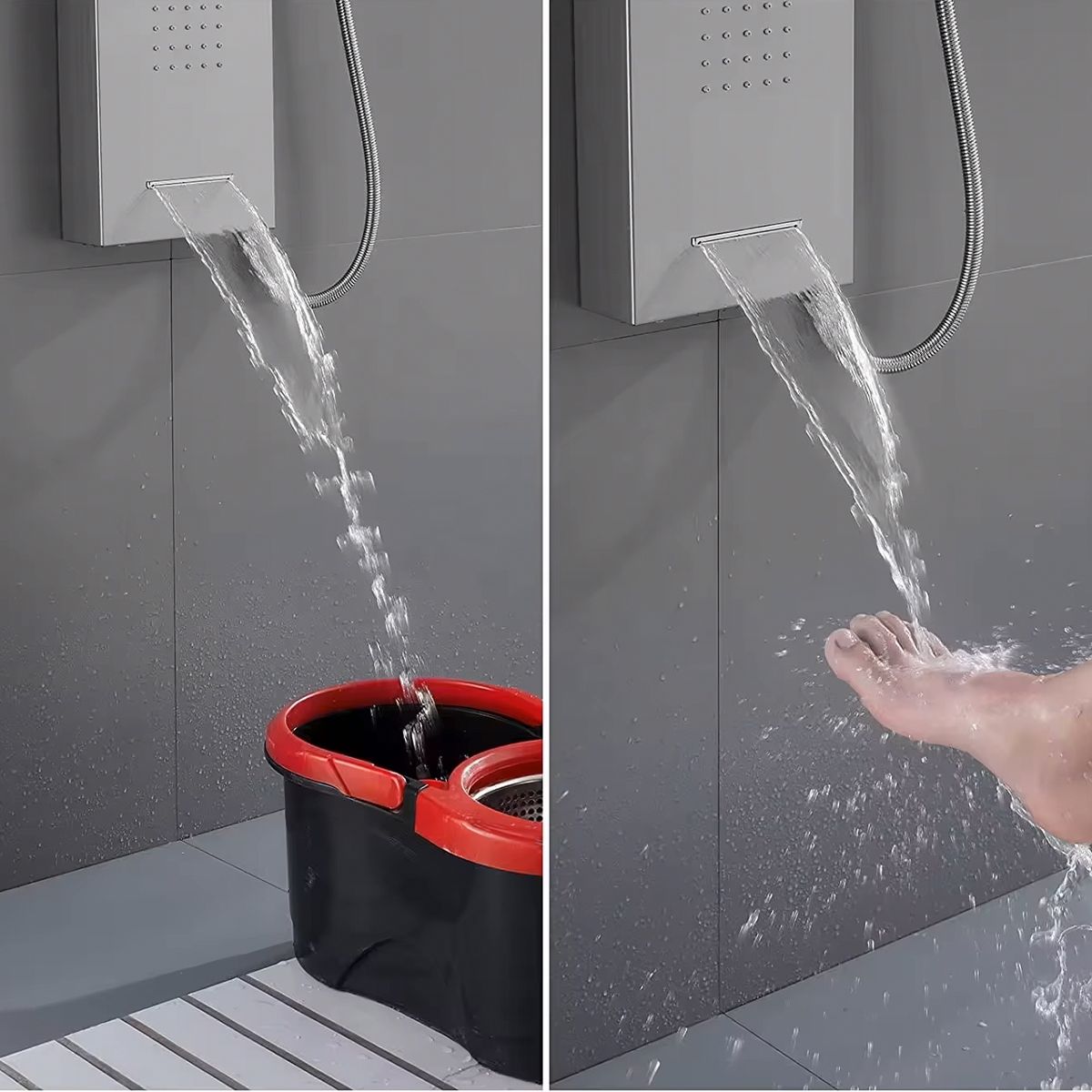 Duschpaneel, LED-Beleuchtung, Wasserfall, Tropenregen, 5 Funktionen, Handbrause, Mattgold, Infinity