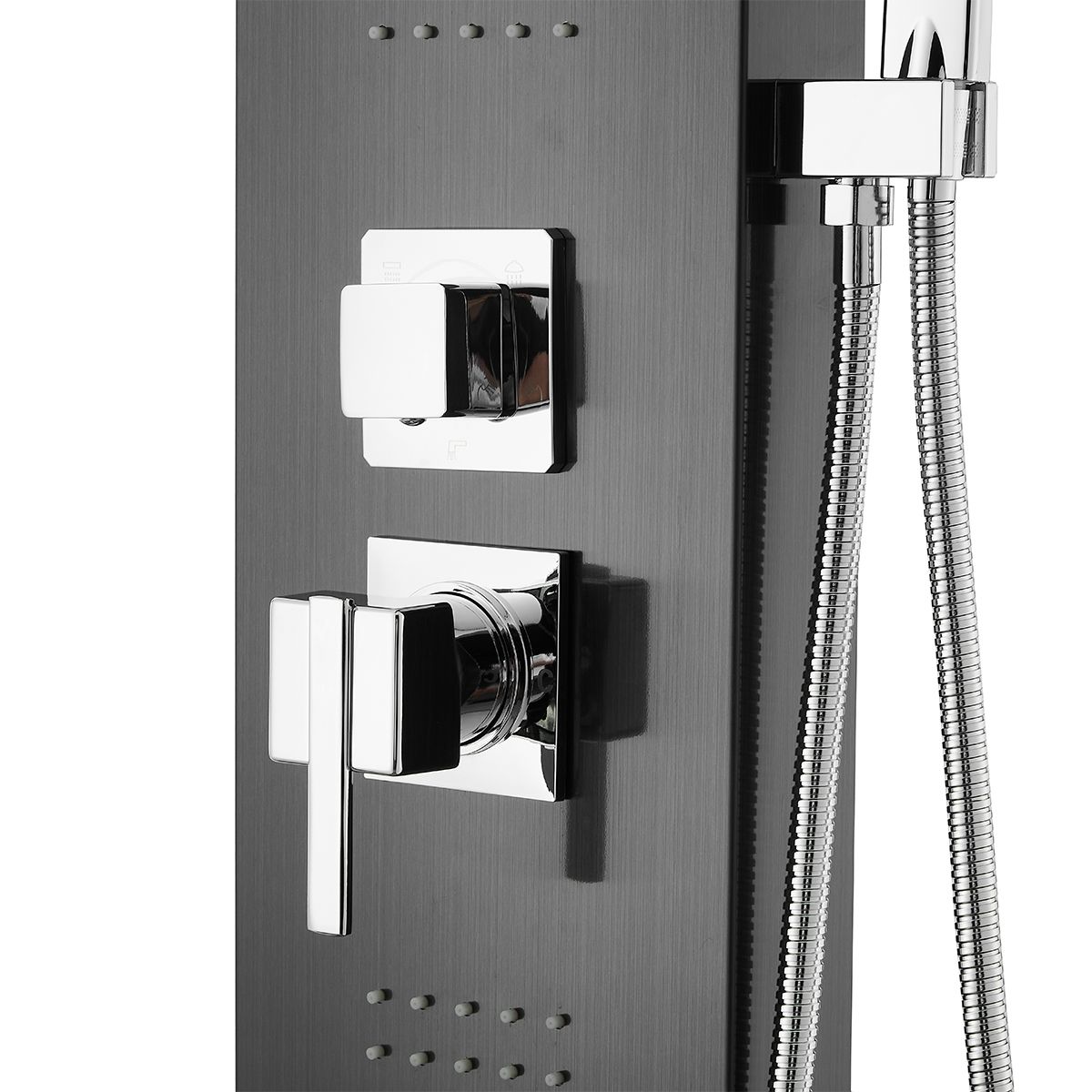 Duschpaneel Infinity, LED-Beleuchtung, Wasserfall, Tropenregen, 5 Funktionen, Handbrause, Dunkelgrau
