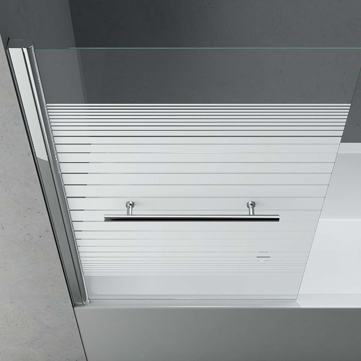 Badewannenabtrennung EGO-1121, 6 mm Sicherheitsglas, transparent oder teilweise sandgestrahlt, 94 x 140 cm, um 180° schwenkbar