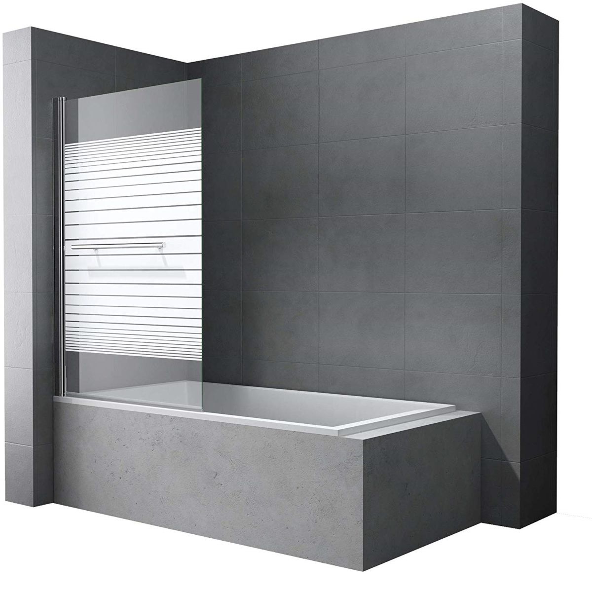 Badewannenabtrennung EGO-1121, 6 mm Sicherheitsglas, transparent oder teilweise sandgestrahlt, 94 x 140 cm, um 180° schwenkbar