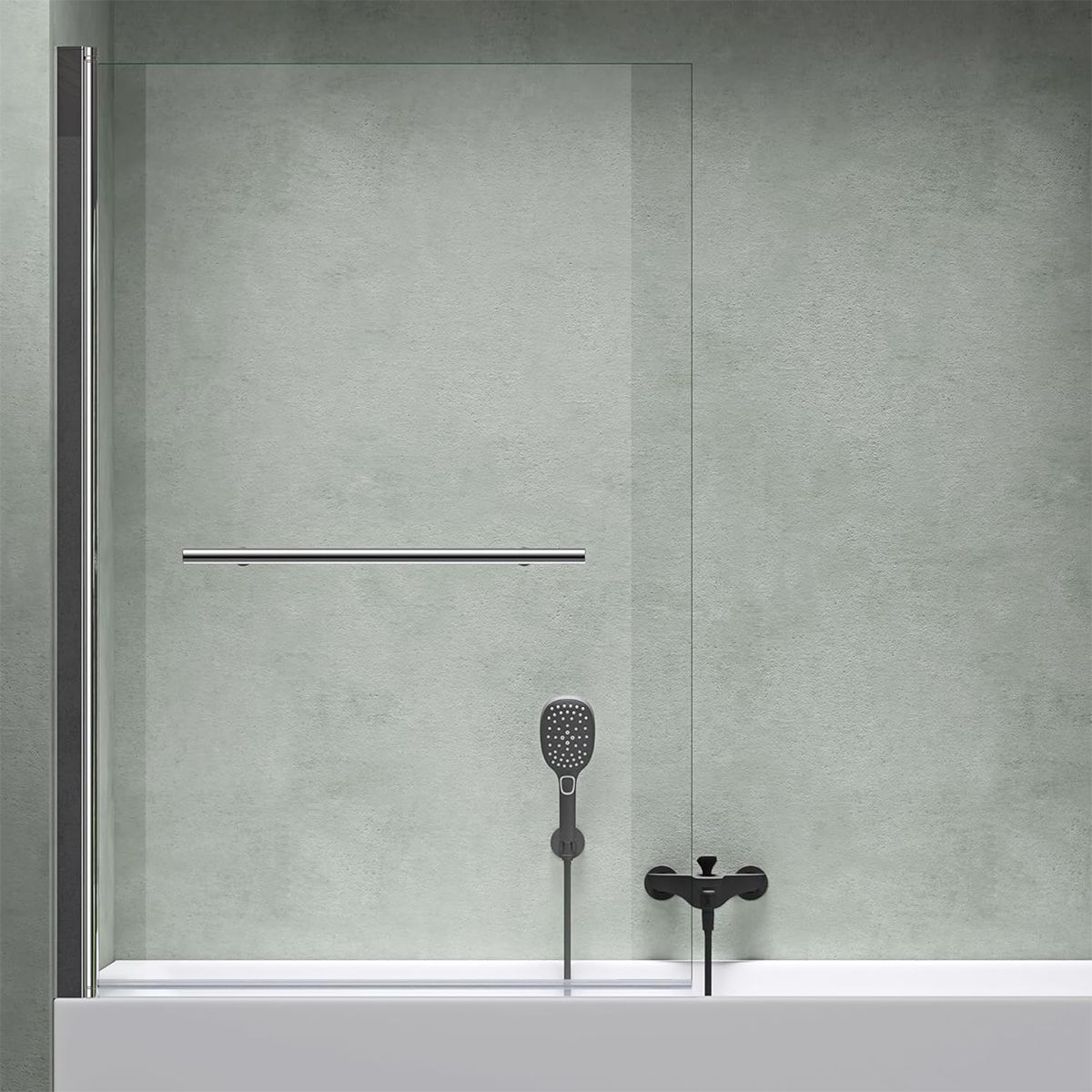 Badewannenabtrennung EGO-1121, 6 mm Sicherheitsglas, transparent oder teilweise sandgestrahlt, 94 x 140 cm, um 180° schwenkbar