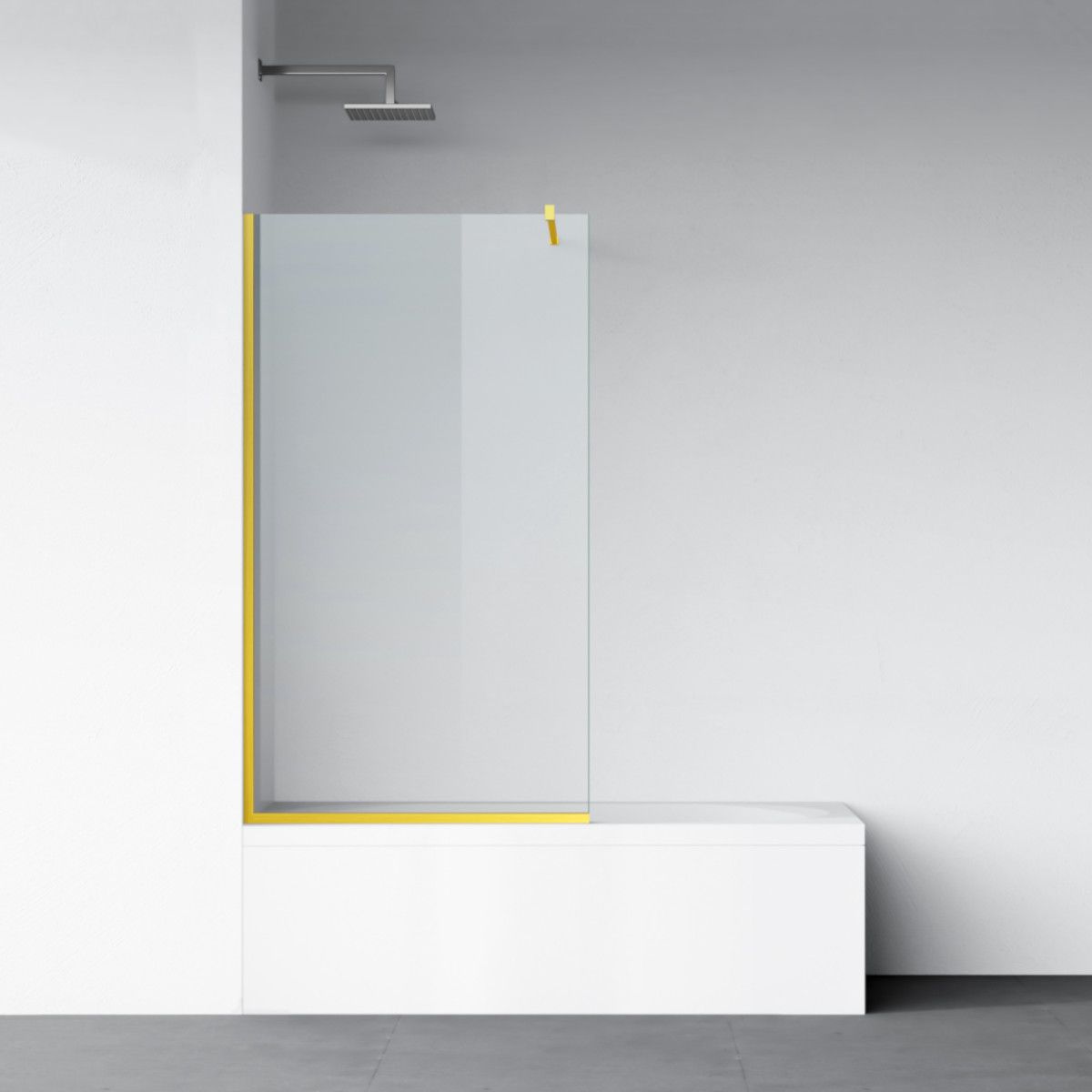 Duschwand für die Badewanne, feststehend, transparent, Mattgold-Profile, 8 mm Sicherheitsglas, 80-90x150 cmm, Nora