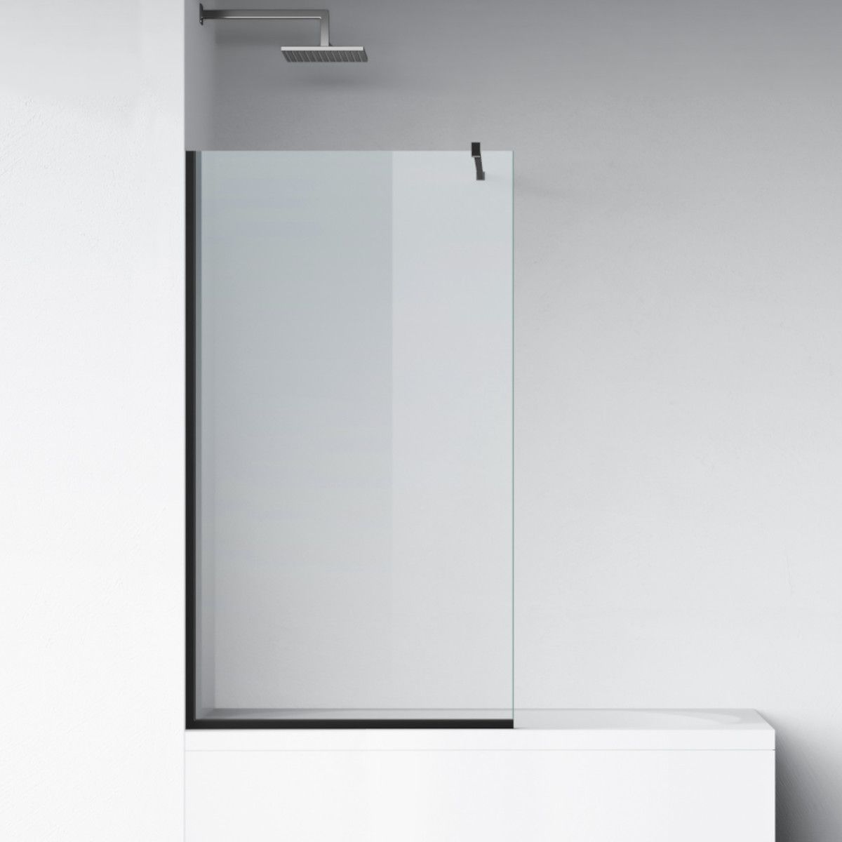 Duschwand für die Badewanne, feststehend, transparent, Mattschwarz-Profile, Sicherheitsglas 8 mm, 80-90x150 cm, Nora