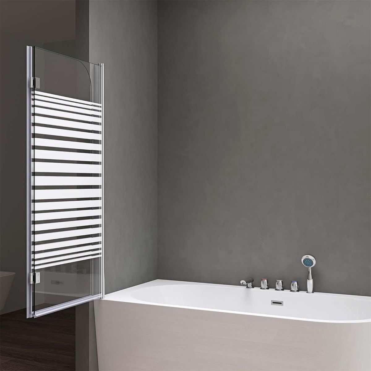 Badabtrennung EGO-1408S, 120x140 cm, Teilweise Satiniert, 6-mm-Sicherheitsglas, 180° schwenkbar, Nano Easy Clean Beschichtung