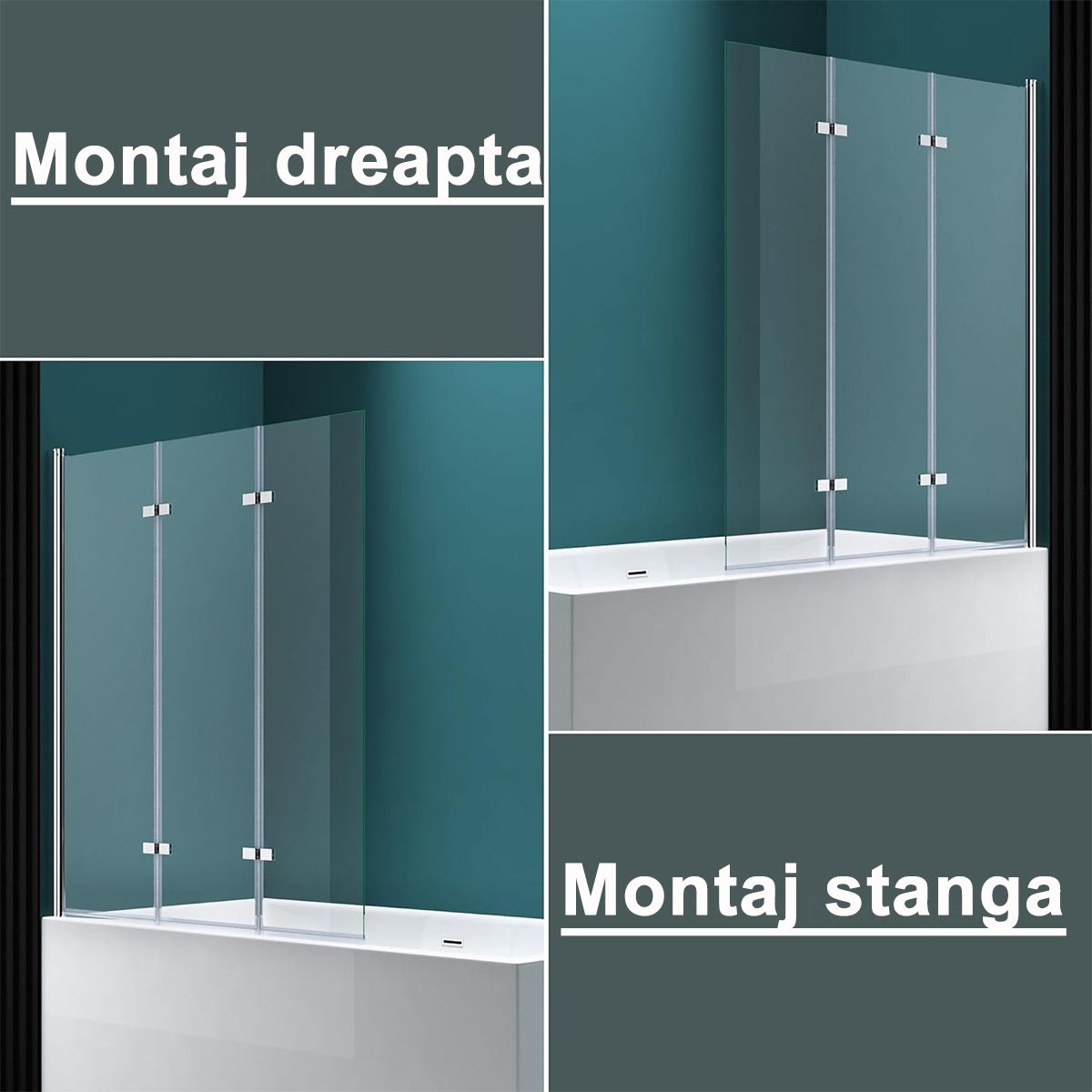 Badabtrennung 116, 130x140 cm, Sicherheitsglas 6 mm, 180° schwenkbar, Rechtsmontage, EGO-116, Nano Easy Clean Beschichtung