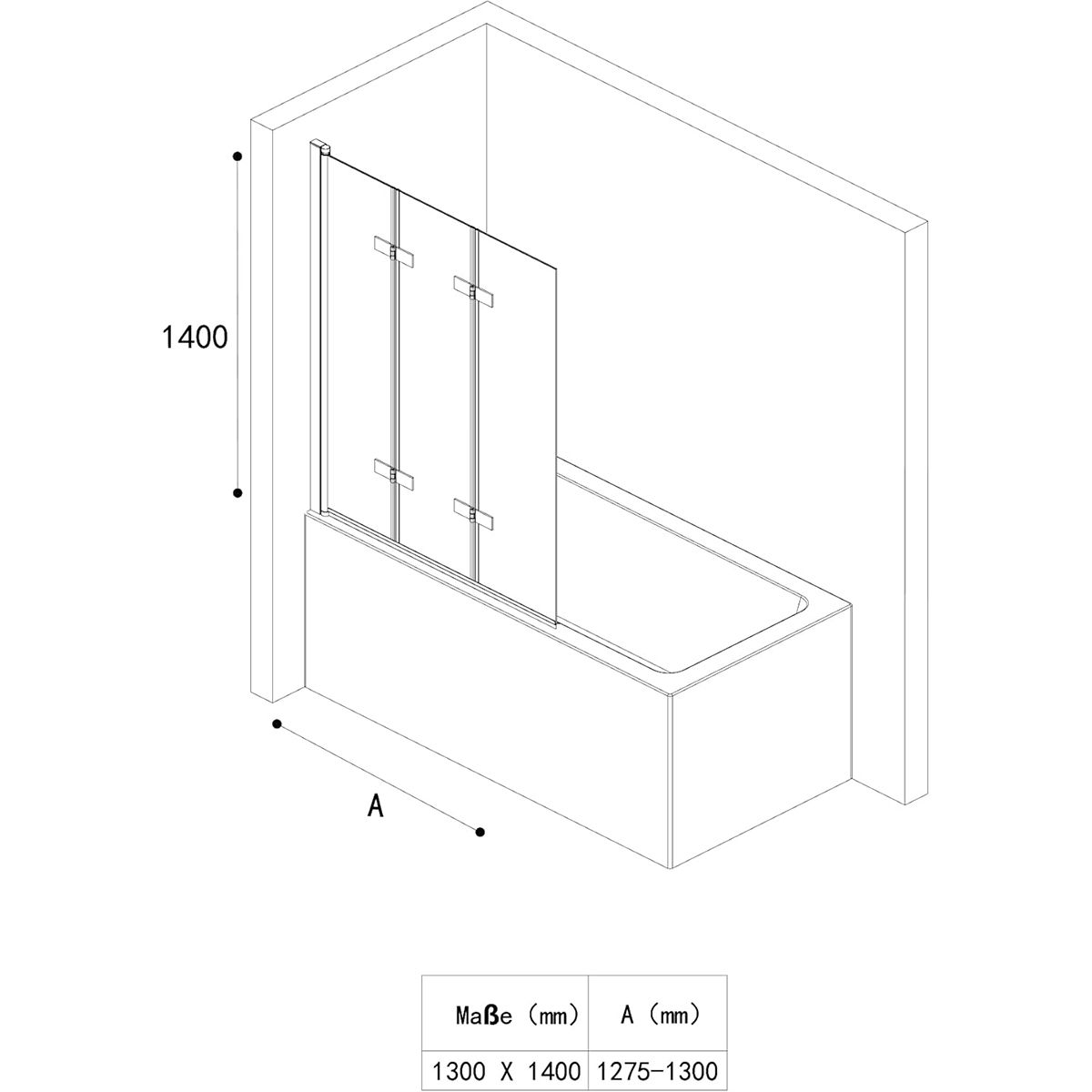 Badabtrennung 116, 130x140 cm, Sicherheitsglas 6 mm, 180° schwenkbar, Rechtsmontage, EGO-116, Nano Easy Clean Beschichtung