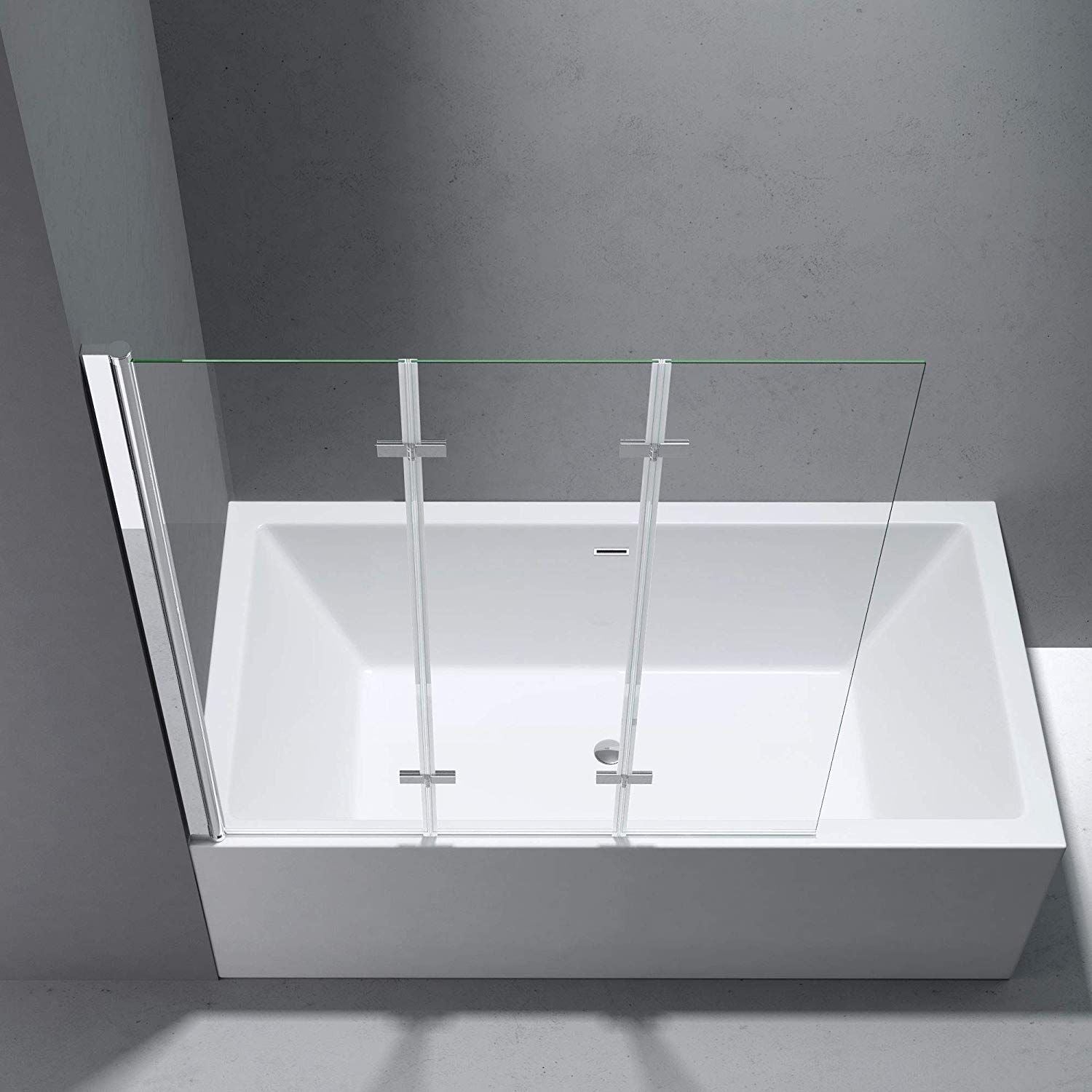 Faltbare Badewannenabtrennung, 130x140 cm, transparentes Glas, 6 mm, 180° schwenkbar, Linksmontage, EGO-116