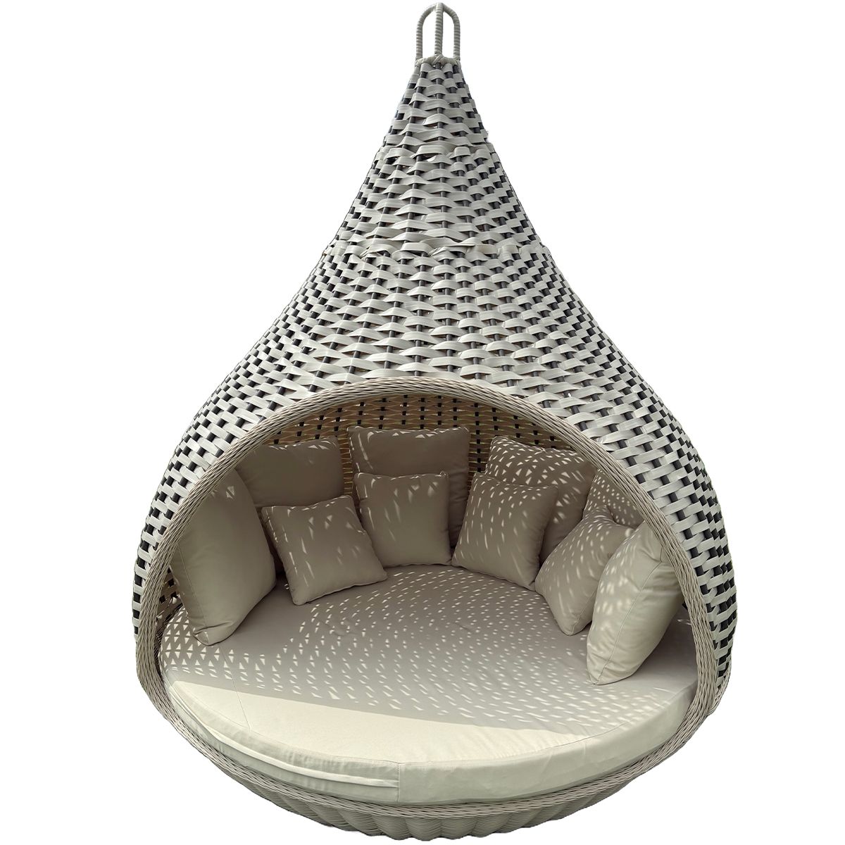 Außenbett für Garten oder Terrasse, Nestform, 10 Kissen, Aluminiumrahmen, Rattangeflecht, Durchmesser 180x220 cm, Rustica