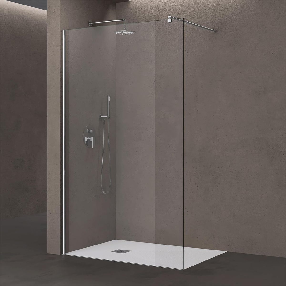 Walk-In Duschwand, Sicherheitsglas 10 mm, Größen 100, 120, 140 cm, Lotus-Effekt, Sicilia
