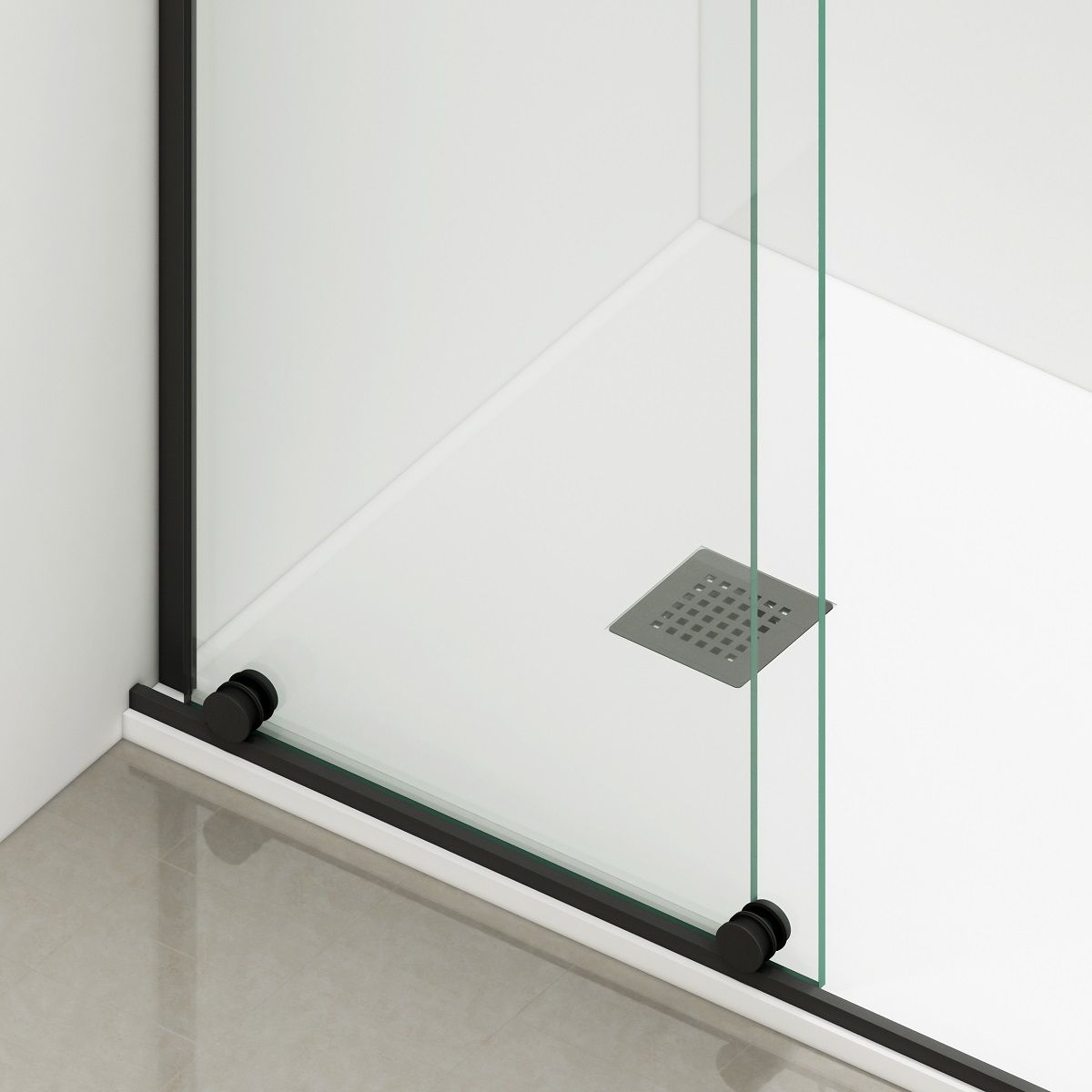 Walk-In Duschwand, 6 mm Sicherheitsglas, 2 Elemente, gleitend, Maße 100-120x200 cm, Mattschwarz, Benito