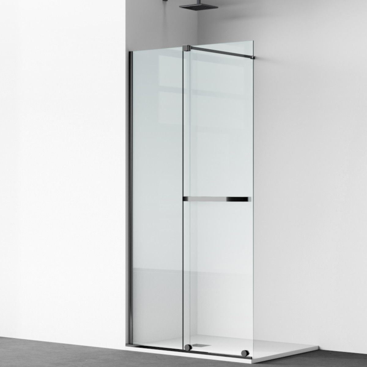 Walk-In Duschwand, 6 mm Sicherheitsglas, 2 Elemente, gleitend, Maße 100-120x200 cm, Mattschwarz, Benito