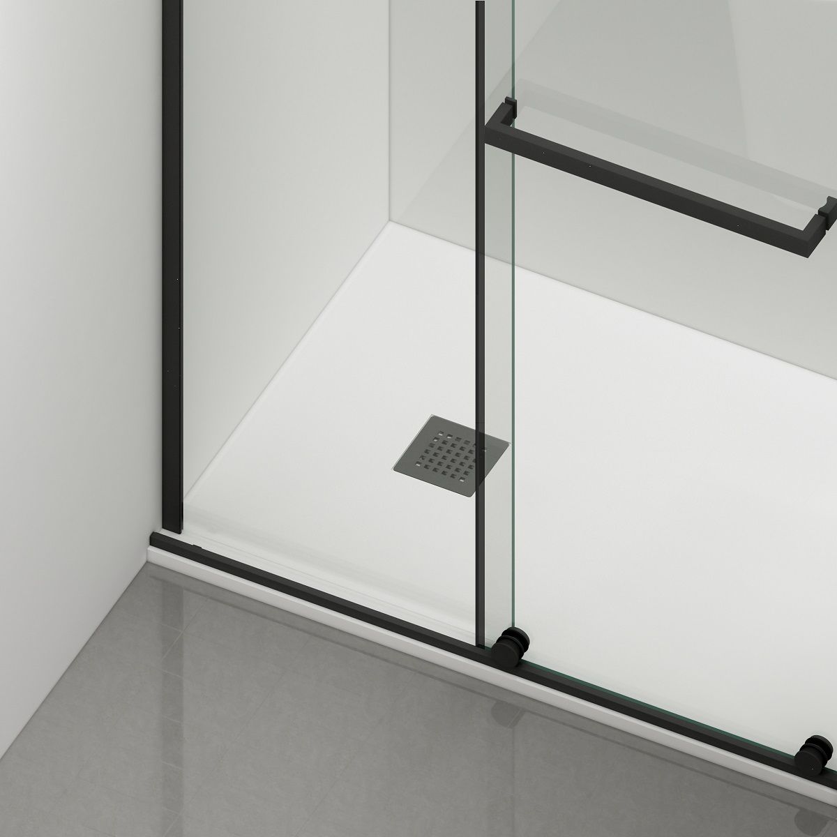 Walk-In Duschwand, 6 mm Sicherheitsglas, 2 Elemente, gleitend, Maße 100-120x200 cm, Mattschwarz, Benito