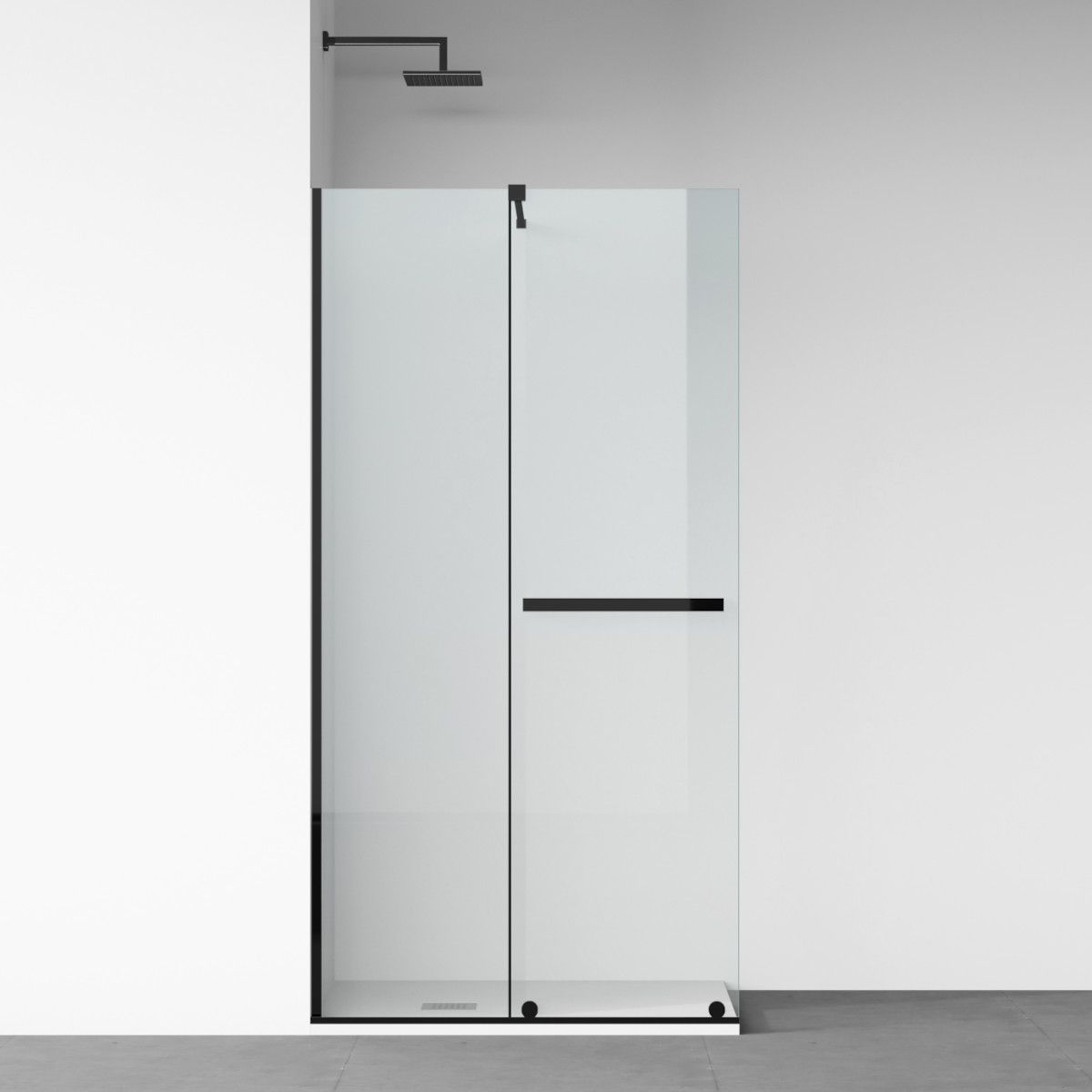 Walk-In Duschwand, 6 mm Sicherheitsglas, 2 Elemente, gleitend, Maße 100-120x200 cm, Mattschwarz, Benito