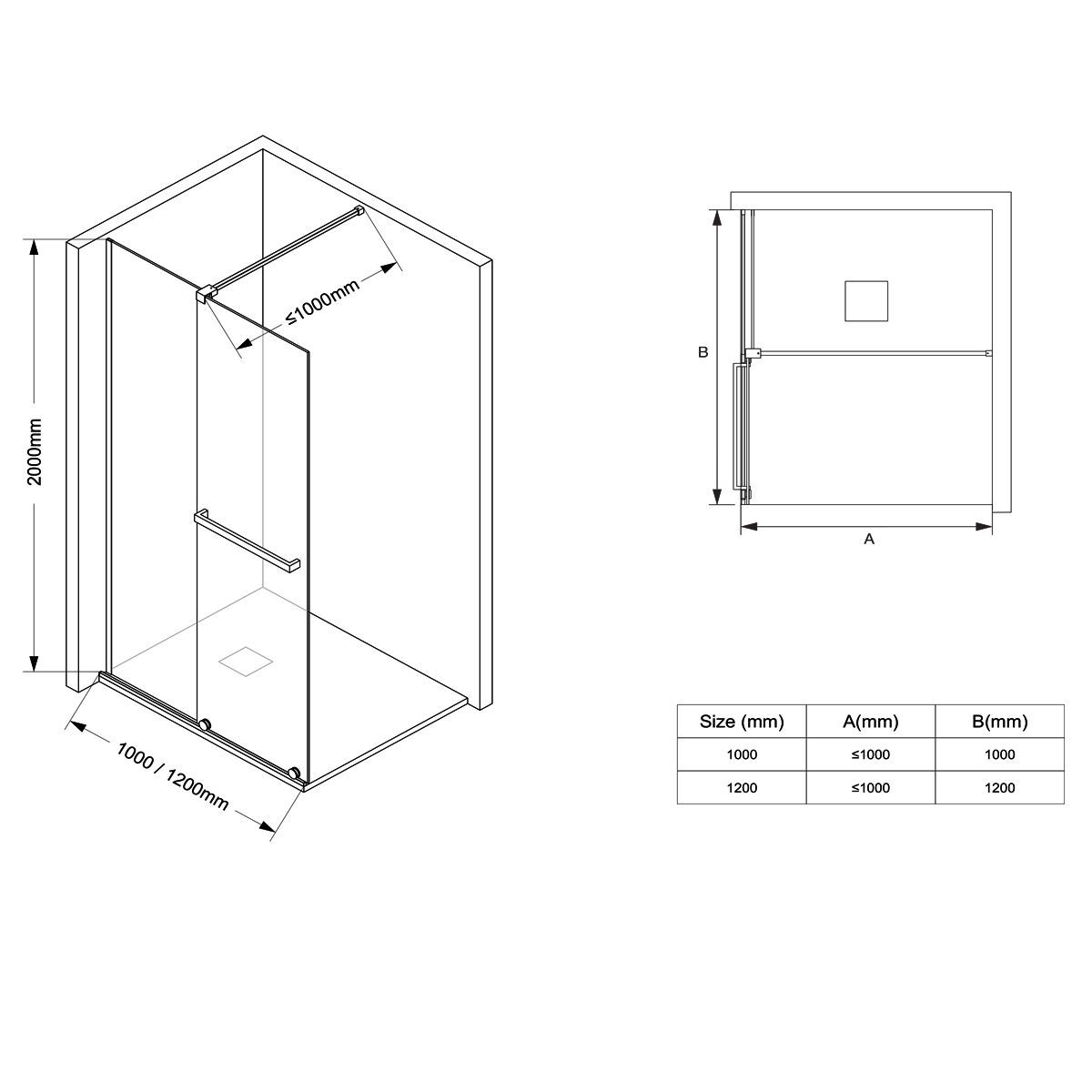 Walk-in-Duschwand, 6 mm Sicherheitsglas, 2 Elemente, schiebbar, Maße 120x200 cm, Mattgold, Benito