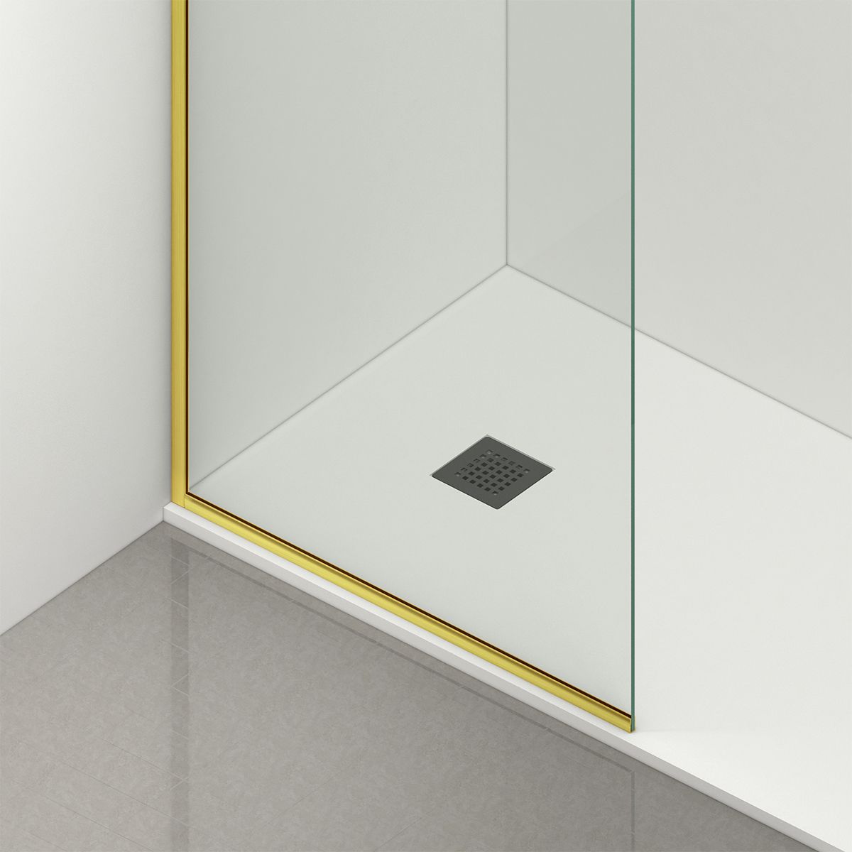 Walk-In Duschwand, 8 mm Sicherheitsglas, Größen 100-120x200 cm, Profil und Griff in Mattgold, Armando