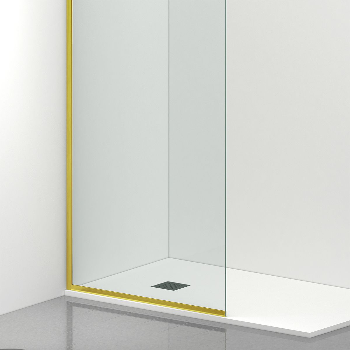 Walk-In Duschwand, 8 mm Sicherheitsglas, Größen 100-120x200 cm, Profil und Griff in Mattgold, Armando