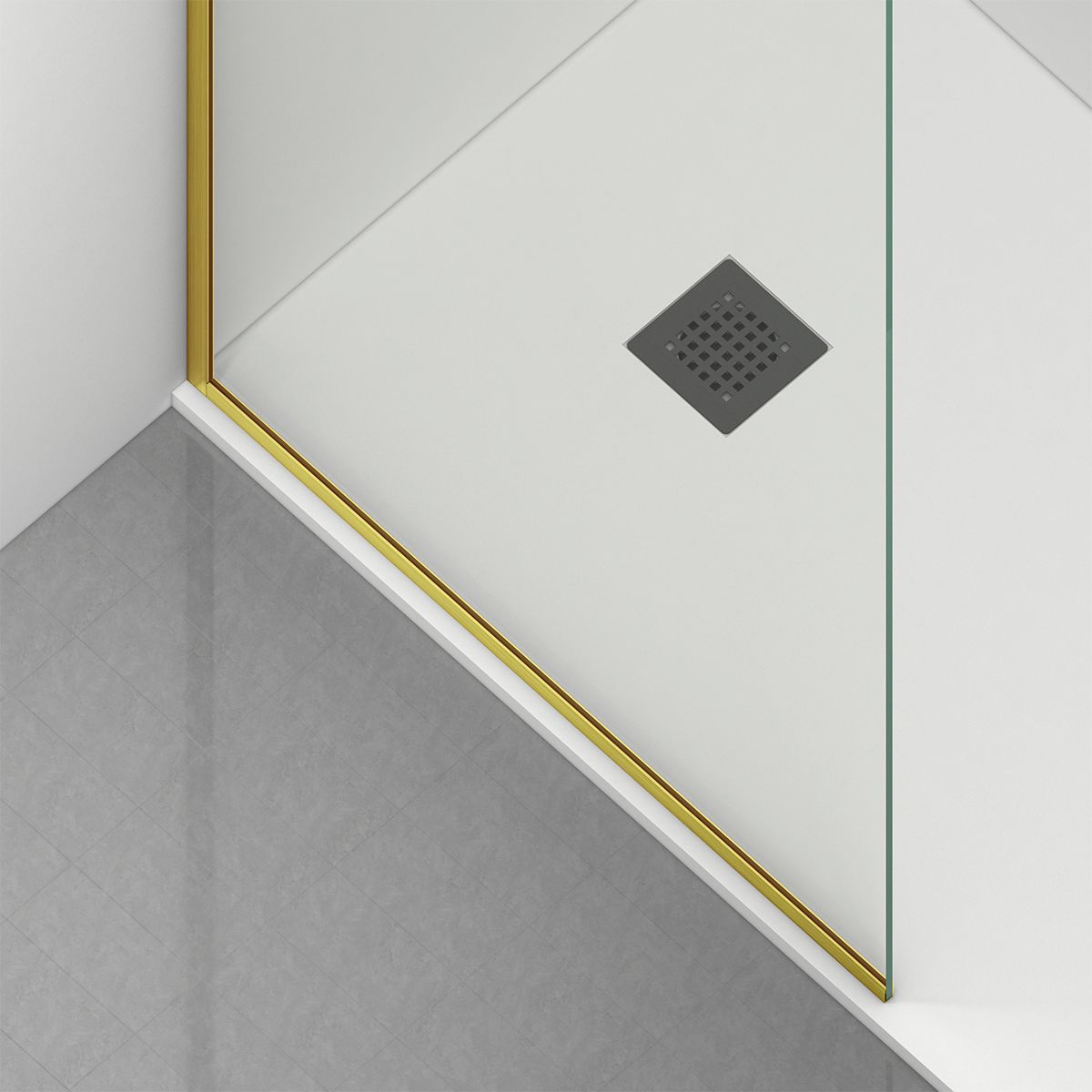 Walk-In Duschwand, 8 mm Sicherheitsglas, Größen 100-120x200 cm, Profil und Griff in Mattgold, Armando