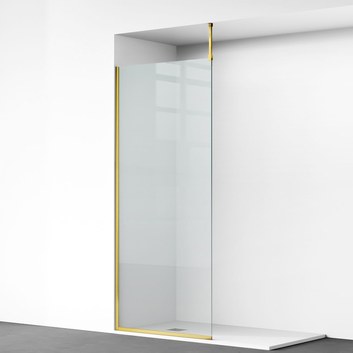 Walk-In Duschwand, 8 mm Sicherheitsglas, Größen 100-120x200 cm, Profil und Griff in Mattgold, Armando
