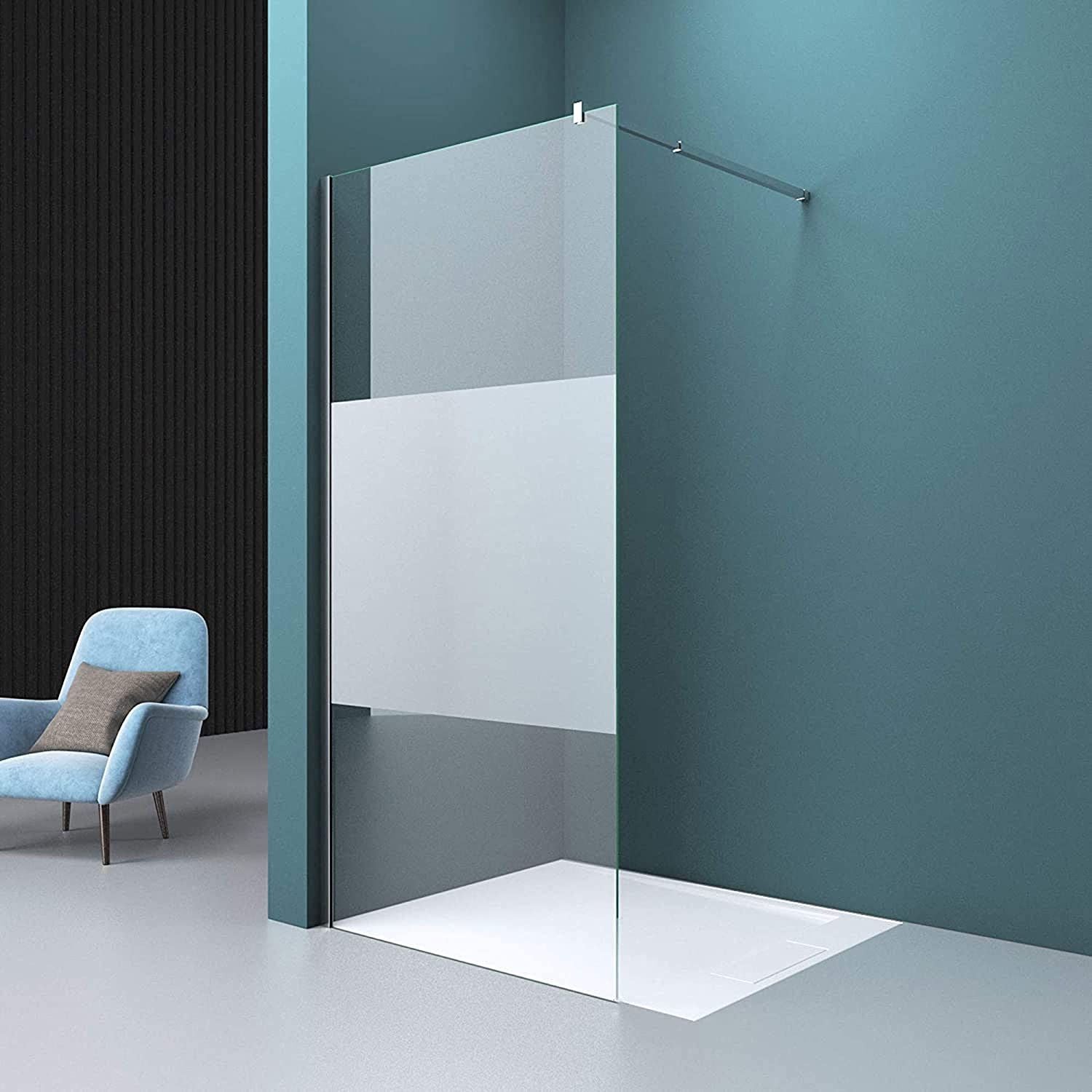 Walk-In Duschwand, Sicherheitsglas, teilweise satiniert 10 mm, 100, 120, 140 cm, Lotus-Effekt, Sicilia