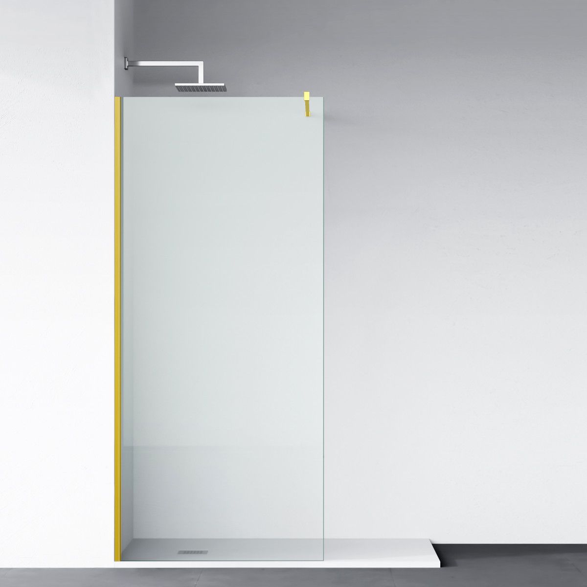 Walk-In Duschwand Ultra-Slim, 8 mm Sicherheitsglas, Maße 80-120x200 cm, mattgoldenes Profil, Nano Easy Clean, Matia