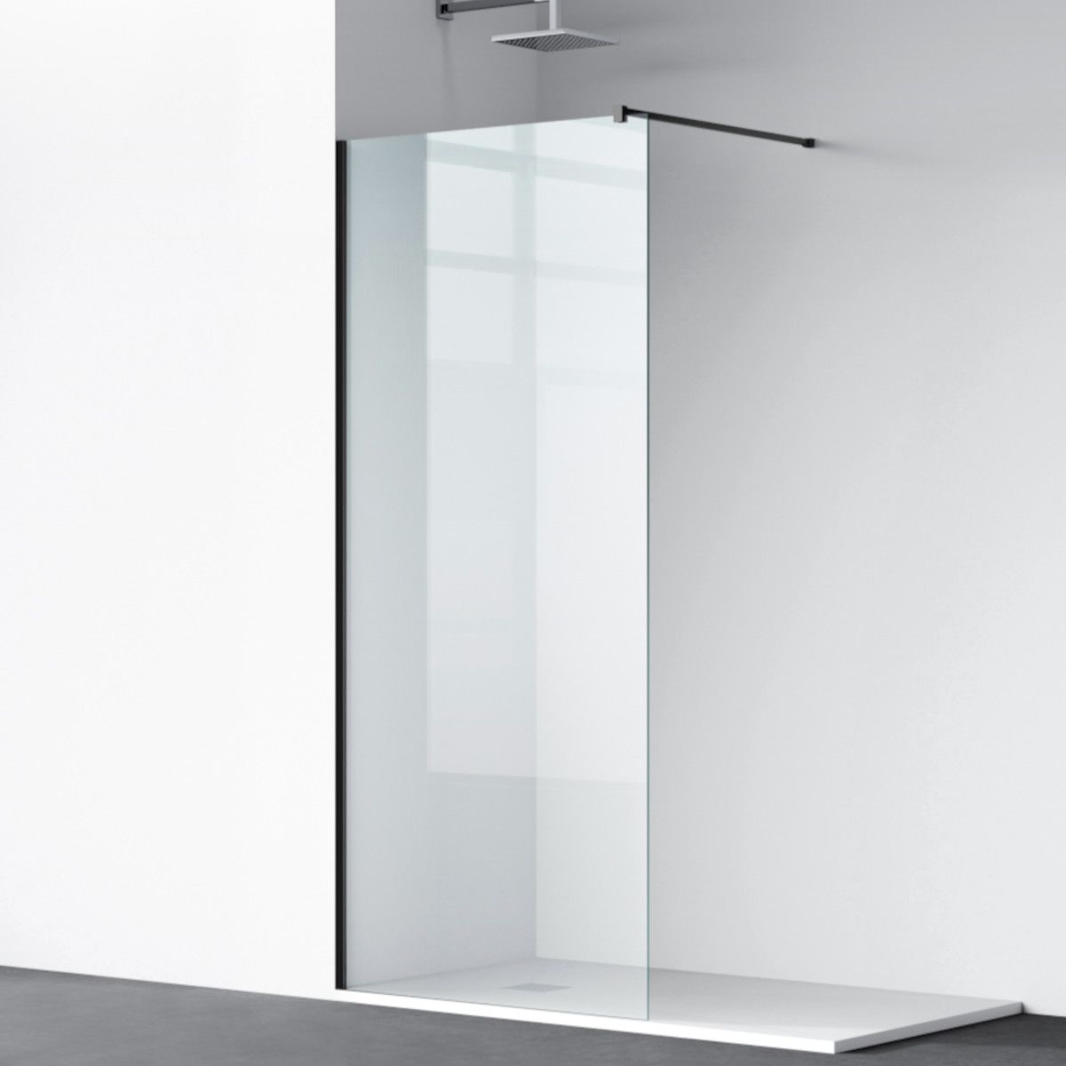Walk-In Duschwand Ultra-Slim, 8 mm Sicherheitsglas, Maße 80-120x200 cm, mattschwarzes Profil, Nano Easy Clean, Matia