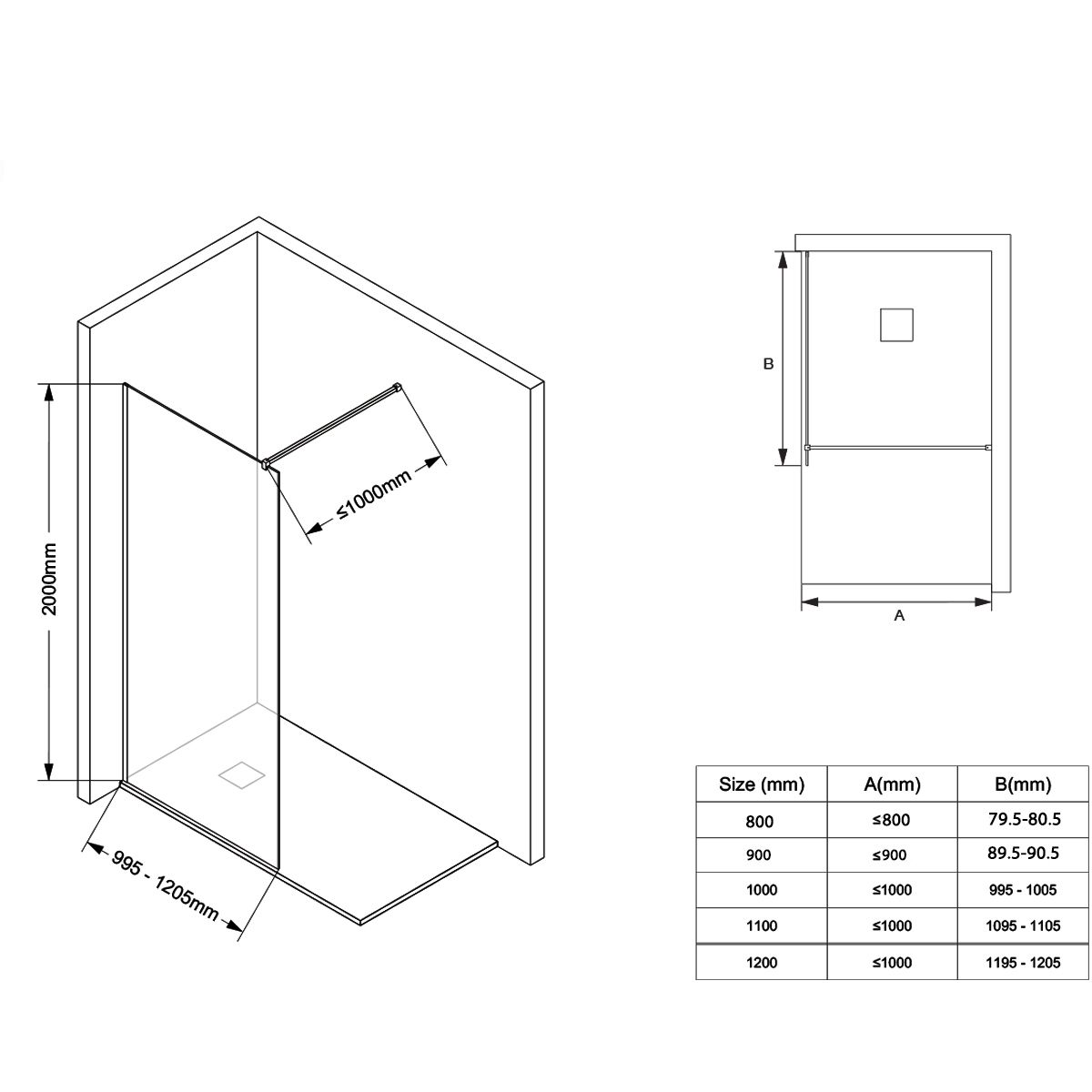 Walk-In Duschwand Ultra-Slim, 8 mm Sicherheitsglas, Maße 80-160x200 cm, verchromtes Profil, Nano Easy Clean, Matia