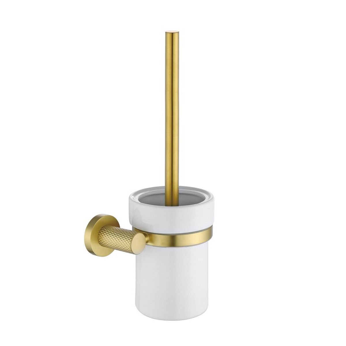 Toilettenbürste mit integriertem Halter, Wandmontage, Mattgold, Messing, Keramik, Apolo