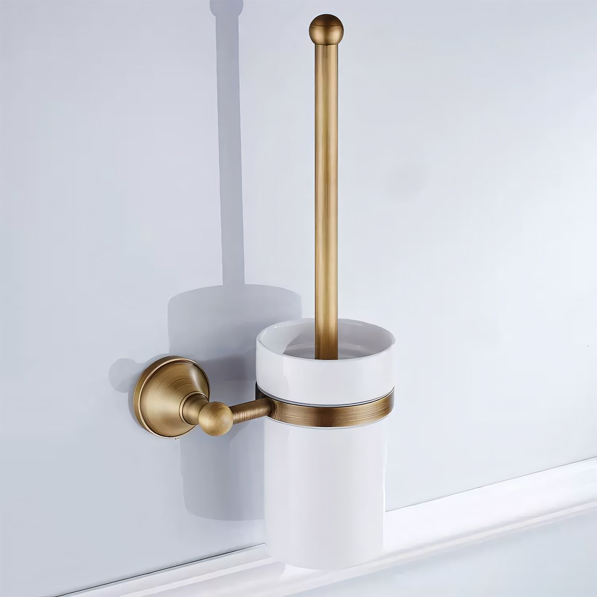 Toilettenbürste mit Halter, Wandmontage, Mattgold, Stahl, Keramik, Velvet