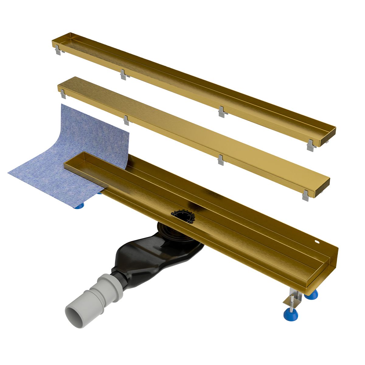 Duschrinne, Wandmontage, Größe 70 cm, Edelstahl, Mattgold
