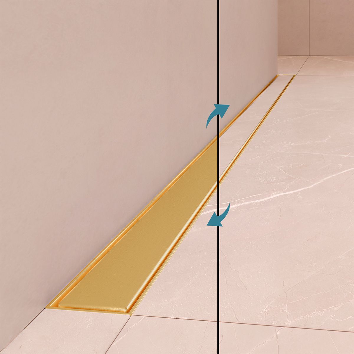 Duschrinne, Wandmontage, Größe 70 cm, Edelstahl, Mattgold