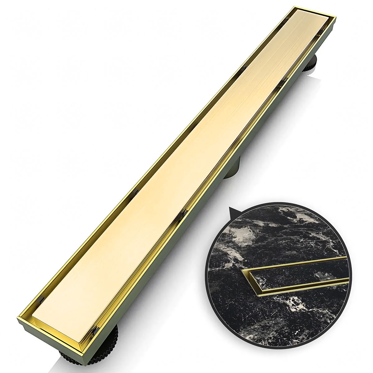 Duschrinne, 360° Siphon, Mattgold, Edelstahl SS304, Größen: 60 oder 80 cm, Elegro