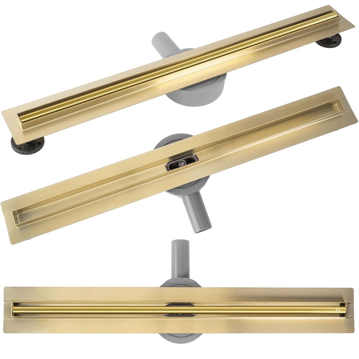 Slim-Duschrinne, Siphon 360°, Größen: 60 oder 80 cm, Edelstahl SS304, Mattgold, Rivela