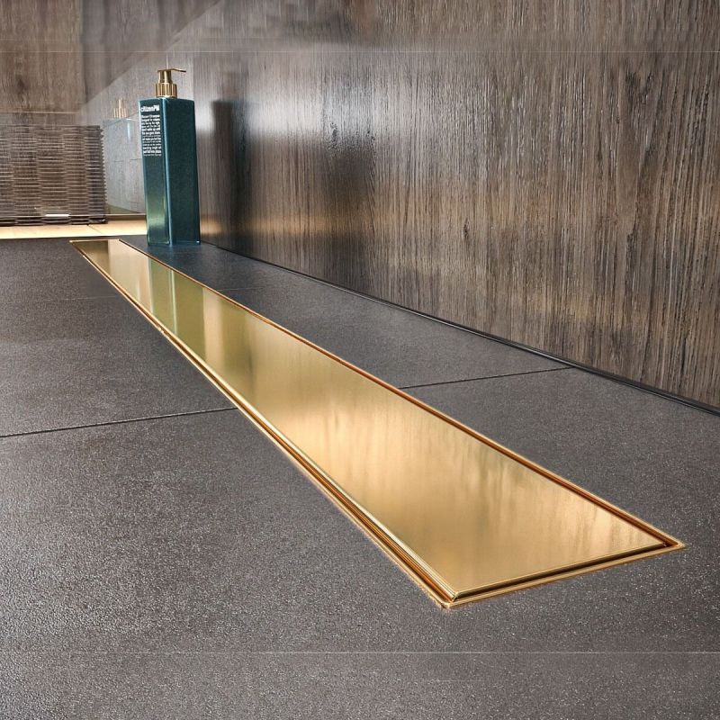 Duschrinne, Smart Pipe Siphon, Premium Low Gold, Größen zwischen 60-90 cm, Breite 7,6 cm, Edelstahl