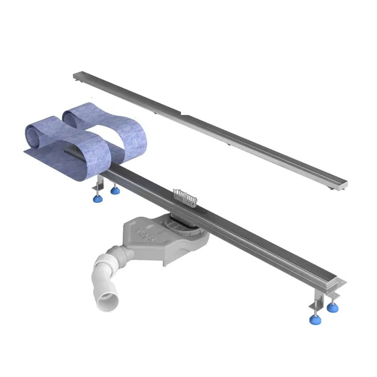 Duschrinne, verfliesbar, Viega Siphon, Einbau unter der Fliese, Chrom, Slim, Größen 50-120 cm, Breite 3,2 cm