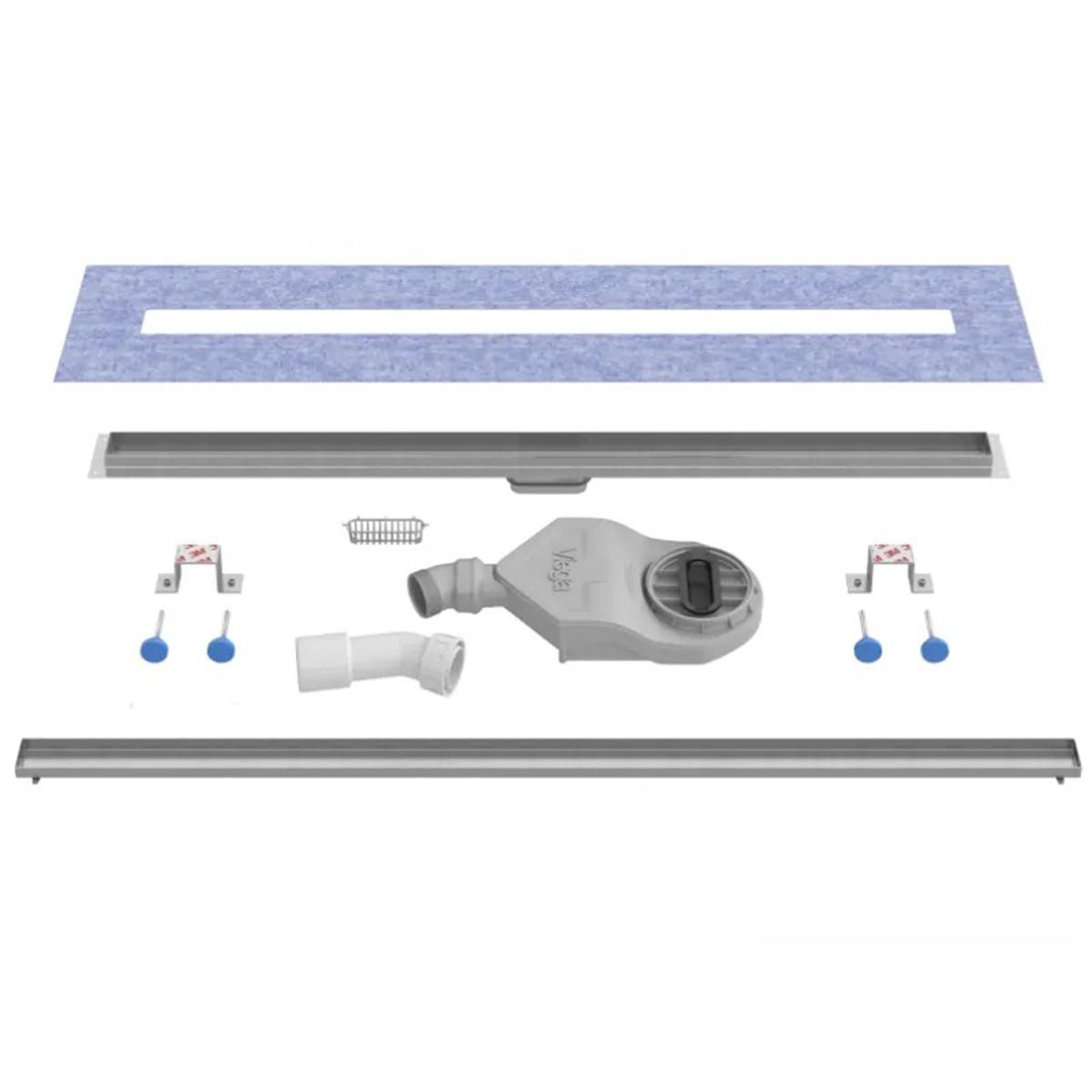 Duschrinne, verfliesbar, Viega Siphon, Einbau unter der Fliese, Chrom, Slim, Größen 50-120 cm, Breite 3,2 cm