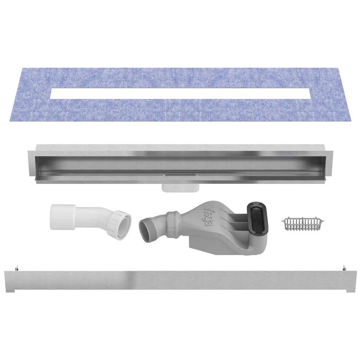 Duschrinne zur Wandmontage, Viega Siphon, Chrom, Größe 60, 80 cm, Breite 7,4 cm, Edelstahl