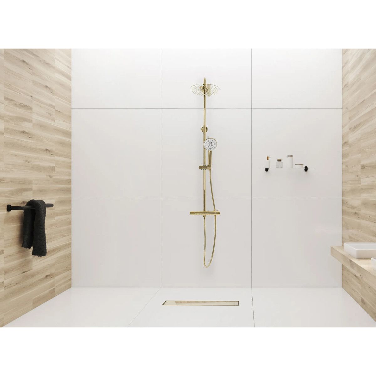 Duschrinne, REA-Pure Neo Mirror Gold Pro, Abmessungen zwischen 80 - 100 cm, komplett, Ausführung Gold