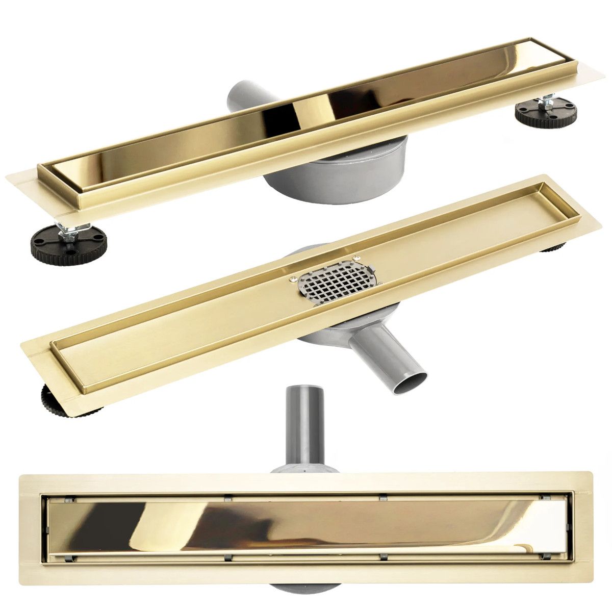 Duschrinne, REA-Pure Neo Mirror Gold Pro, Abmessungen zwischen 80 - 100 cm, komplett, Ausführung Gold