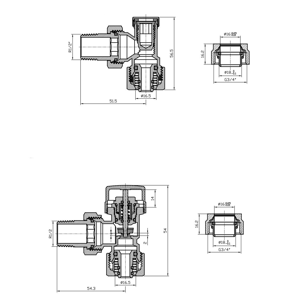 Seitenanschlusshahn, Messing, Anschluss 1/2”, Weiß