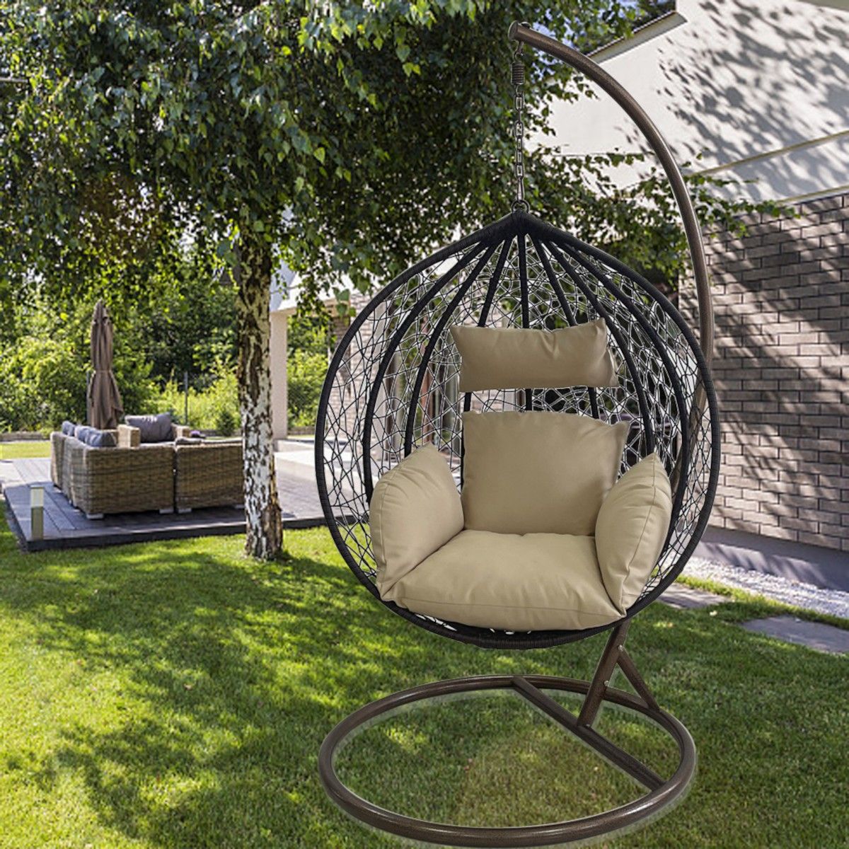 Hängesessel California Brown, Sessel zum Aufhängen, für Garten oder Wohnzimmer, komfortabel, 3D-Rattan