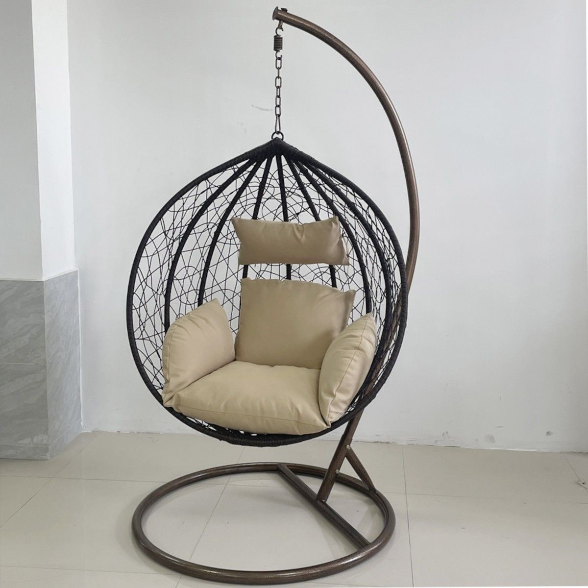Hängesessel California Brown, Sessel zum Aufhängen, für Garten oder Wohnzimmer, komfortabel, 3D-Rattan