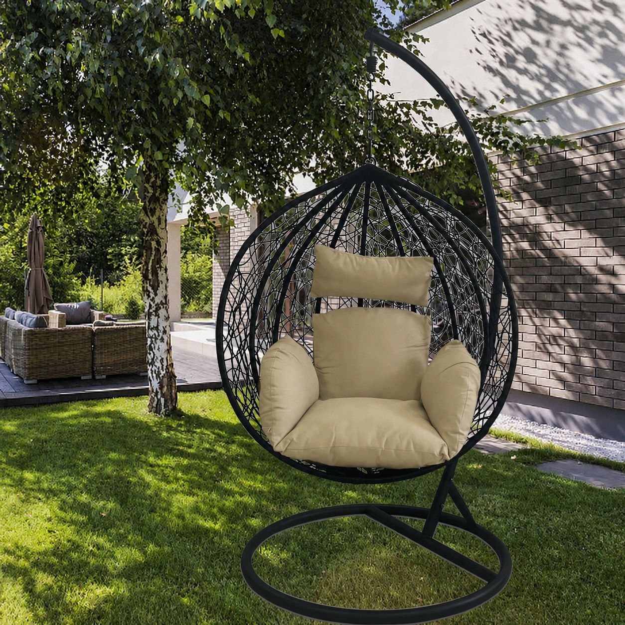 Hängesessel California Black, Entspannungssessel zum Aufhängen, für Garten oder Wohnzimmer, komfortabel und modern