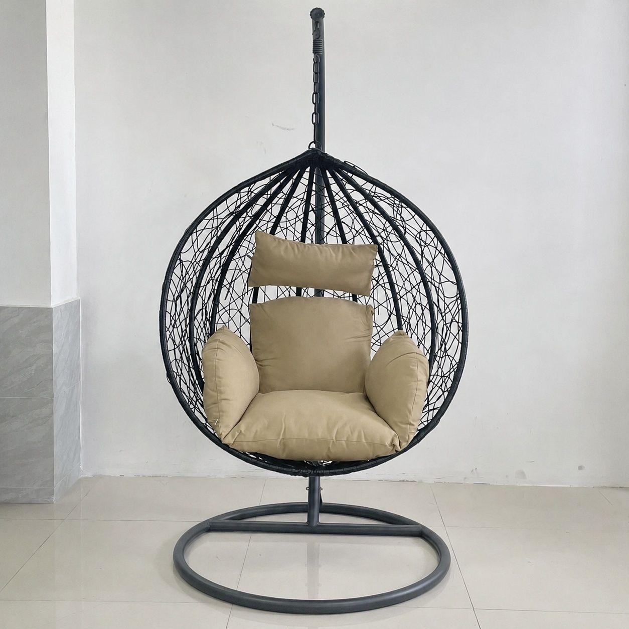 Hängesessel California Black, Entspannungssessel zum Aufhängen, für Garten oder Wohnzimmer, komfortabel und modern
