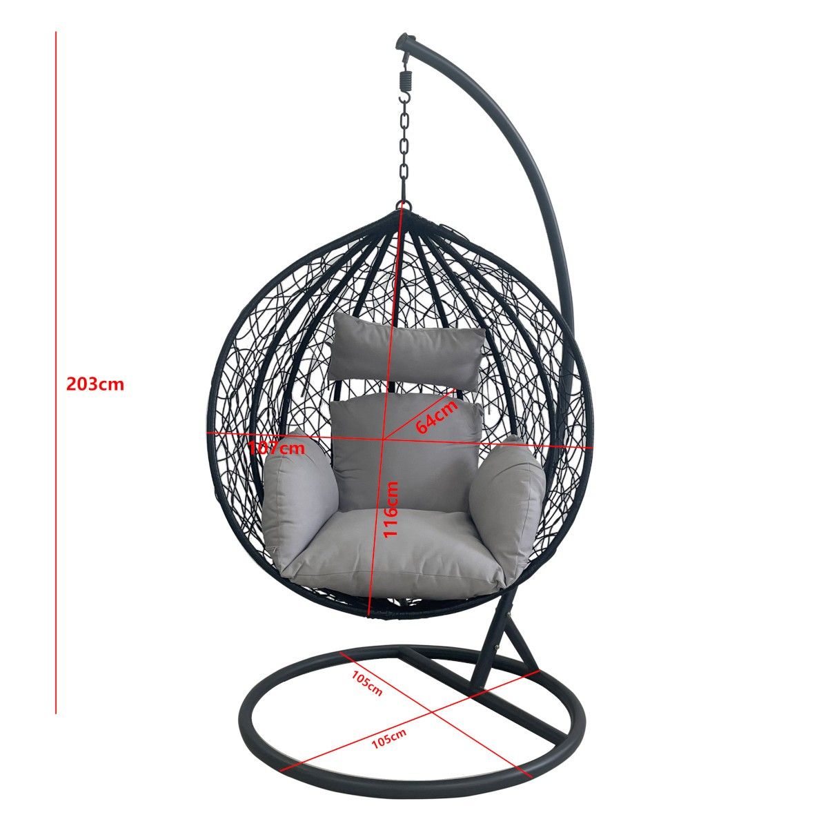 Hängesessel California Black, Entspannungssessel zum Aufhängen, für Garten oder Wohnzimmer, komfortabel und modern