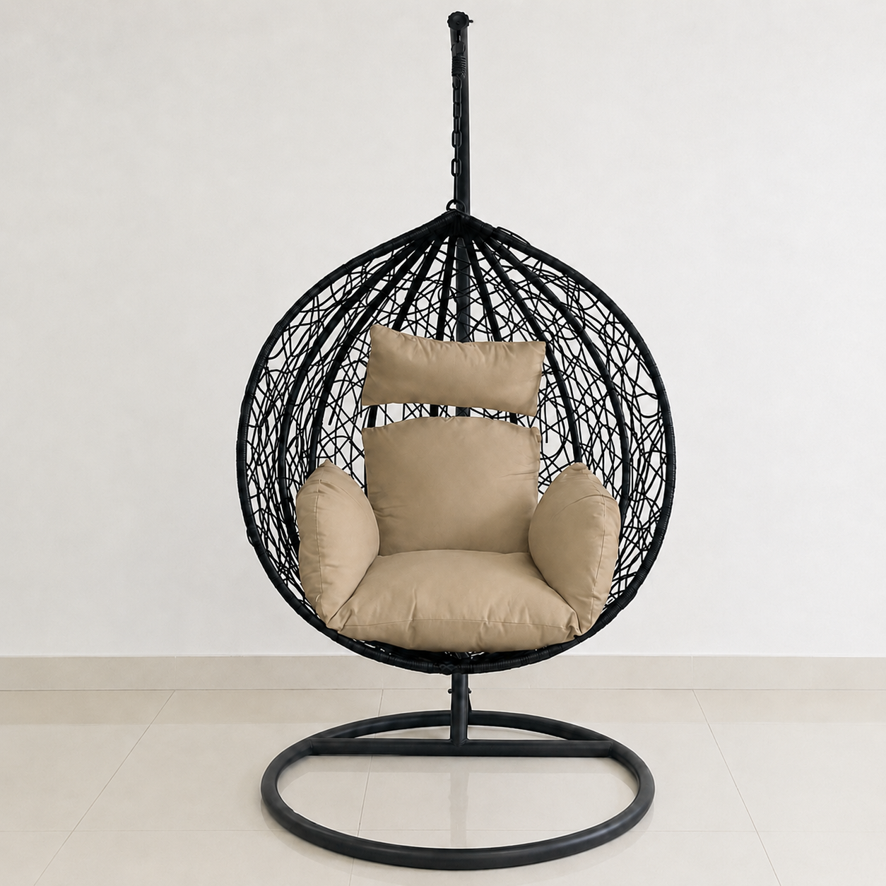 Hängesessel California Black, Entspannungssessel zum Aufhängen, für Garten oder Wohnzimmer, komfortabel und modern