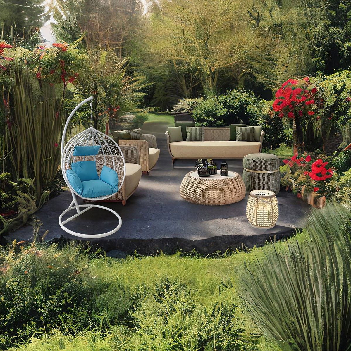 Hängesessel California White, Entspannungssessel zum Aufhängen, für Garten oder Wohnzimmer, komfortabel und modern