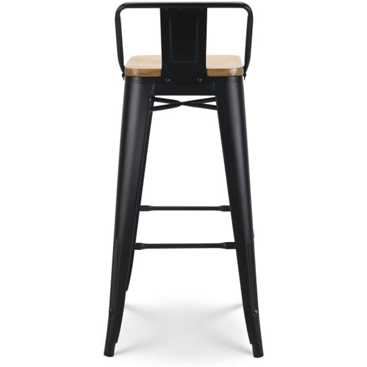 Barhocker, verstärkter Rahmen, Eisen, Sitzfläche aus Ulmenholz, Industriedesign, 43 x 43 x 76 cm, Timo