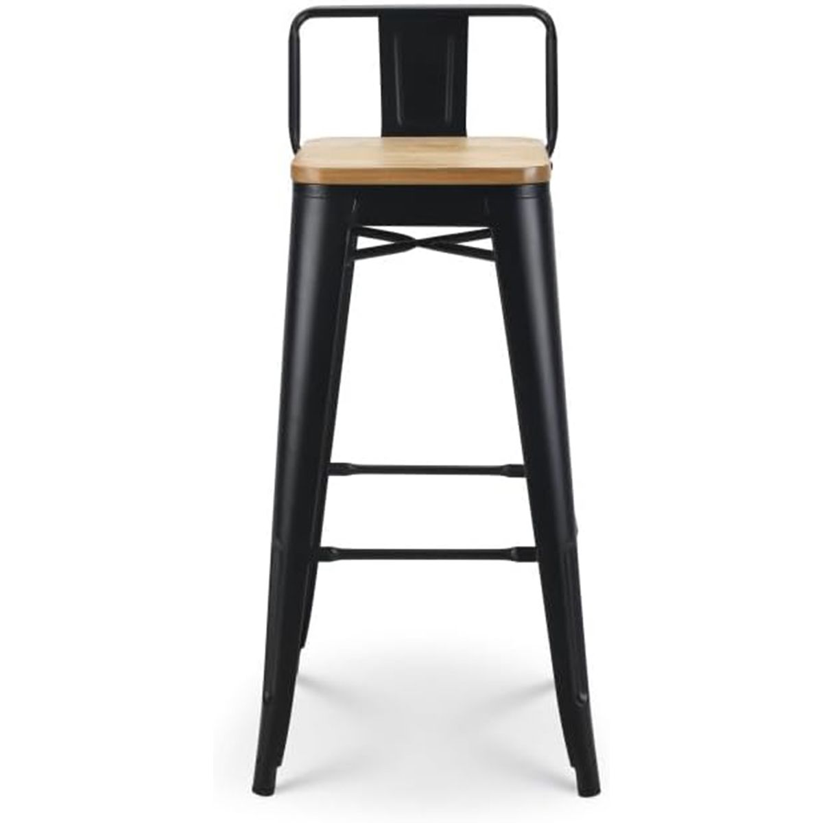 Barhocker, verstärkter Rahmen, Eisen, Sitzfläche aus Ulmenholz, Industriedesign, 43 x 43 x 76 cm, Timo