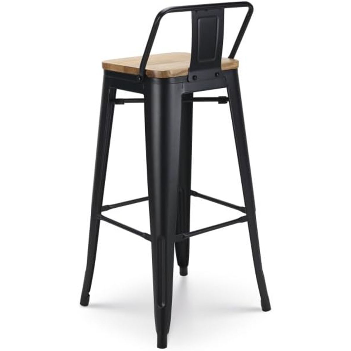 Barhocker, verstärkter Rahmen, Eisen, Sitzfläche aus Ulmenholz, Industriedesign, 43 x 43 x 76 cm, Timo